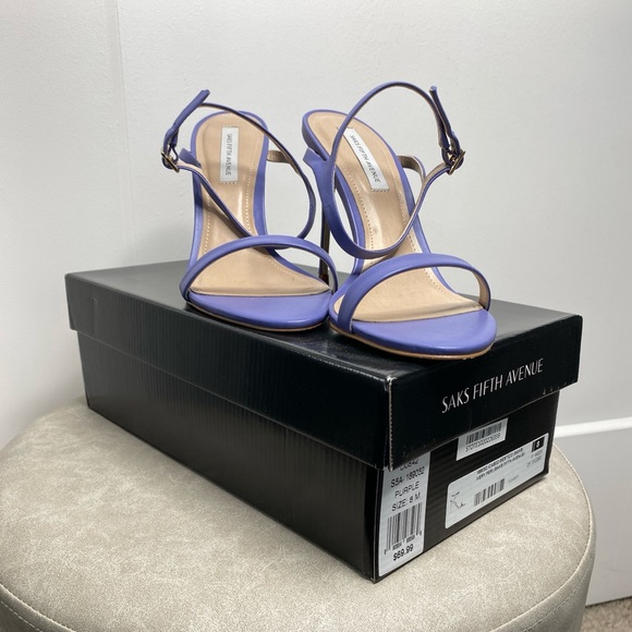 Saks Fifth Avenue Very Peri Purple Leather Stiletto Heel Size 8 | Preowned - Picture 3 of 8